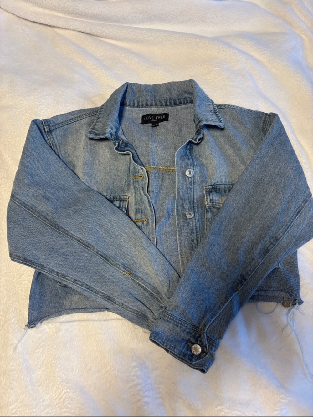 Love Tree Light Blue Cropped Denim Jacket